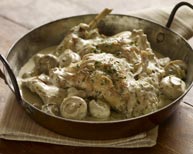 Rabbit served with creme fraiche sauce