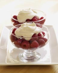 Raspberries served with creme fraiche on top