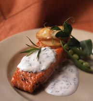 Salmon with tarragon creme fraiche sauce